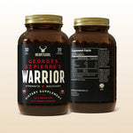 Two bottles of Georges St. Pierre's Warrior dietary supplement on a beige background